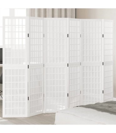 vidaXL Room Divider 6 Panels White Solid Wood Paulownia