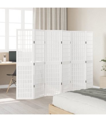 vidaXL Room Divider 6 Panels White Solid Wood Paulownia