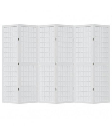 vidaXL Room Divider 6 Panels White Solid Wood Paulownia