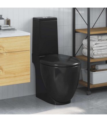 vidaXL WC Ceramic Toilet Bathroom Round Toilet Bottom Water Flow Black