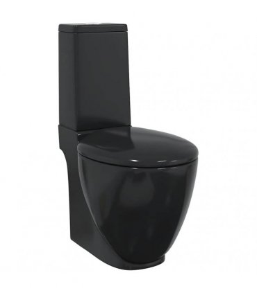 vidaXL WC Ceramic Toilet Bathroom Round Toilet Bottom Water Flow Black