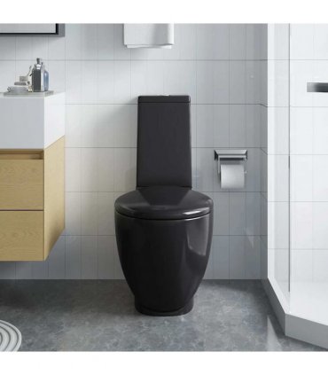 vidaXL WC Ceramic Toilet Bathroom Round Toilet Bottom Water Flow Black