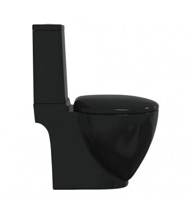 vidaXL WC Ceramic Toilet Bathroom Round Toilet Bottom Water Flow Black