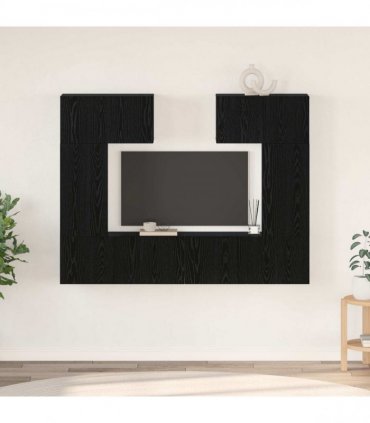 vidaXL TV Cabinet Set Wall-mounted 6 pcs Black Oak Engineered Wood