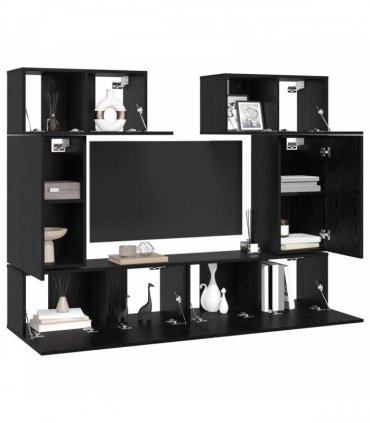 vidaXL TV Cabinet Set Wall-mounted 6 pcs Black Oak Engineered Wood