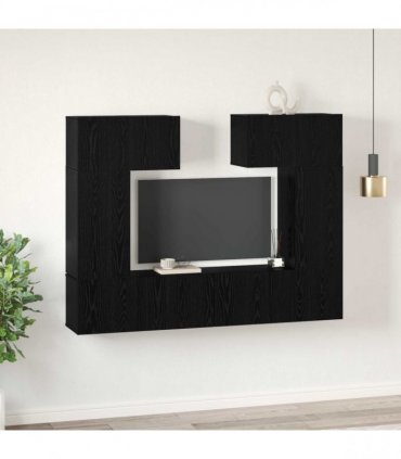 vidaXL TV Cabinet Set Wall-mounted 6 pcs Black Oak Engineered Wood