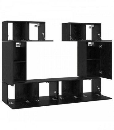 vidaXL TV Cabinet Set Wall-mounted 6 pcs Black Oak Engineered Wood