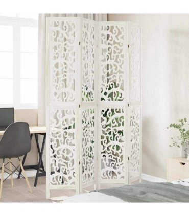 vidaXL Room Divider 4 Panels White Solid Wood Paulownia