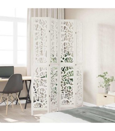 vidaXL Room Divider 4 Panels White Solid Wood Paulownia
