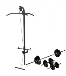 vidaXL Wall-mounted Power Tower with Barbell and Dumbbell Set 30.5 kg