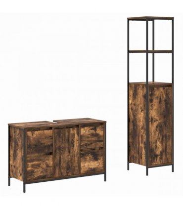 vidaXL Bathroom Furniture Set with Drawer 2 pcs Smoked Oak and Black