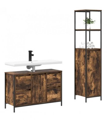 vidaXL Bathroom Furniture Set with Drawer 2 pcs Smoked Oak and Black