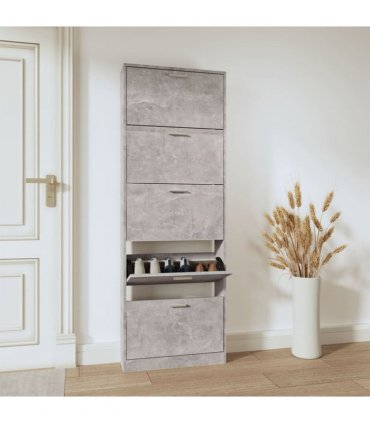 vidaXL Shoe Cabinet Concrete Grey 59x17x169 cm Engineered Wood
