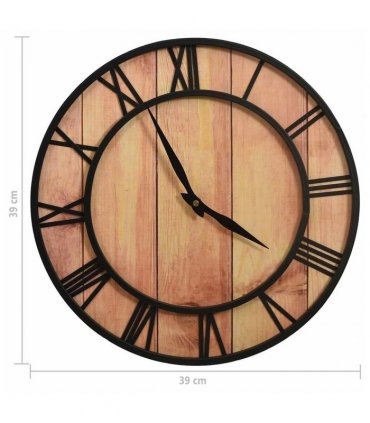 vidaXL Wall Clock 39 cm Brown and Black MDF and Iron