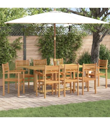 vidaXL Garden Dining Set 9 pcs Brown Solid Teak Wood
