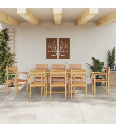 vidaXL Garden Dining Set 9 pcs Brown Solid Teak Wood