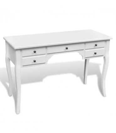 vidaXL Wooden French Desk with Curved Legs and 5 Drawers