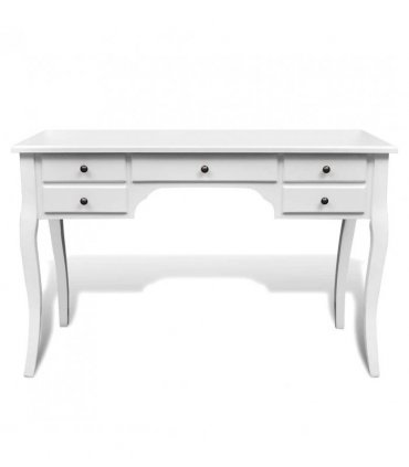 vidaXL Wooden French Desk with Curved Legs and 5 Drawers