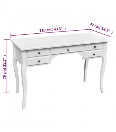 vidaXL Wooden French Desk with Curved Legs and 5 Drawers