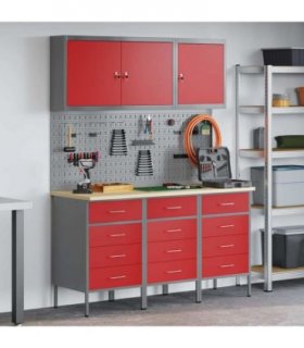 vidaXL Work Cabinet with Drawer 8 pcs Red Engineered Wood and Steel
