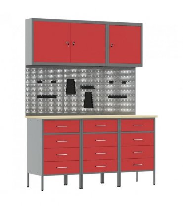 vidaXL Work Cabinet with Drawer 8 pcs Red Engineered Wood and Steel