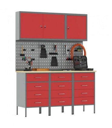 vidaXL Work Cabinet with Drawer 8 pcs Red Engineered Wood and Steel
