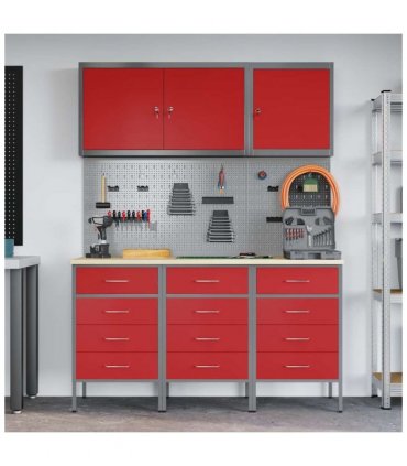 vidaXL Work Cabinet with Drawer 8 pcs Red Engineered Wood and Steel