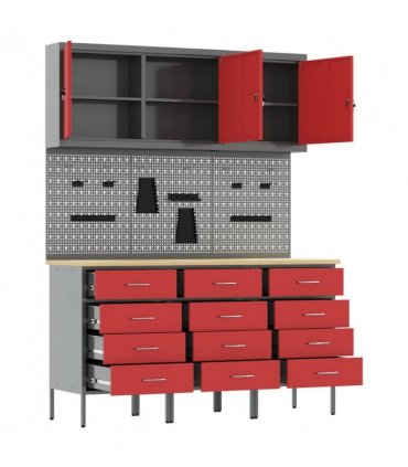 vidaXL Work Cabinet with Drawer 8 pcs Red Engineered Wood and Steel