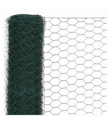 vidaXL Chicken Wire Fence Steel with PVC Coating 25x1.5 m Green