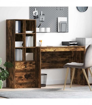 vidaXL Desk with Drawer 2 pcs Smoked Oak