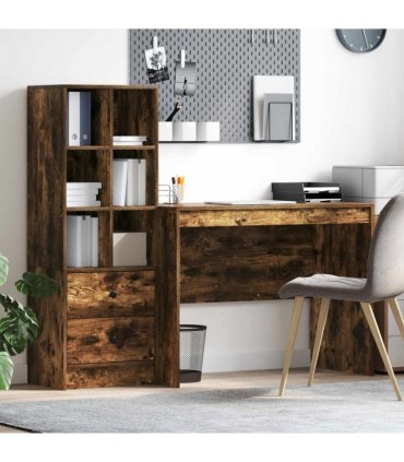 vidaXL Desk with Drawer 2 pcs Smoked Oak