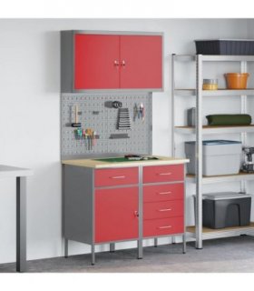 vidaXL Work Cabinet with Drawer 5 pcs Red Engineered Wood and Steel