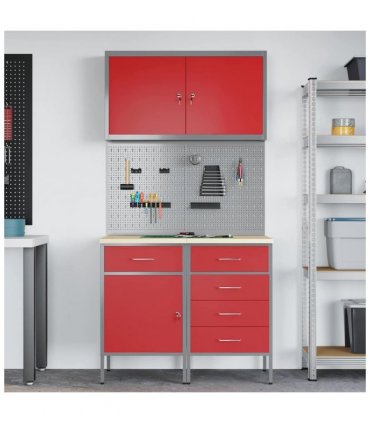 vidaXL Work Cabinet with Drawer 5 pcs Red Engineered Wood and Steel