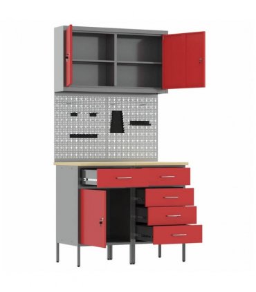 vidaXL Work Cabinet with Drawer 5 pcs Red Engineered Wood and Steel