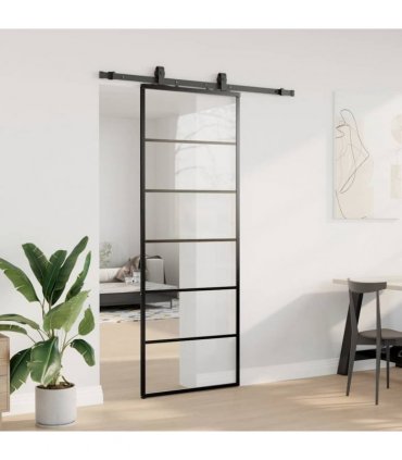 vidaXL Sliding Door with Hardware Set Black 76x205 cm ESG Glass