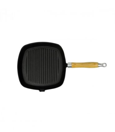 vidaXL Grill Pan with Wooden Handle Cast Iron 20x20 cm