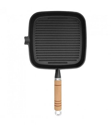 vidaXL Grill Pan with Wooden Handle Cast Iron 20x20 cm