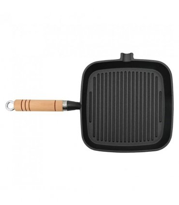 vidaXL Grill Pan with Wooden Handle Cast Iron 20x20 cm