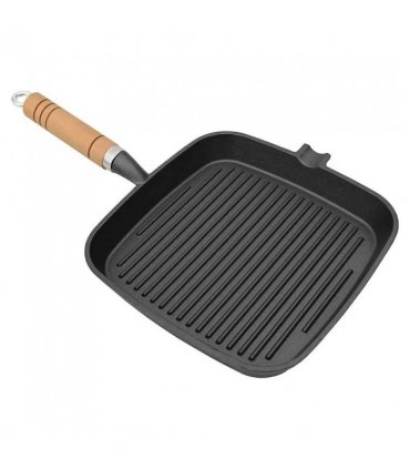 vidaXL Grill Pan with Wooden Handle Cast Iron 20x20 cm
