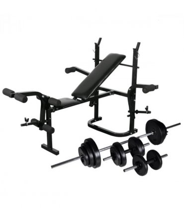 vidaXL Weight Bench with Weight Rack, Barbell and Dumbbell Set 30.5kg