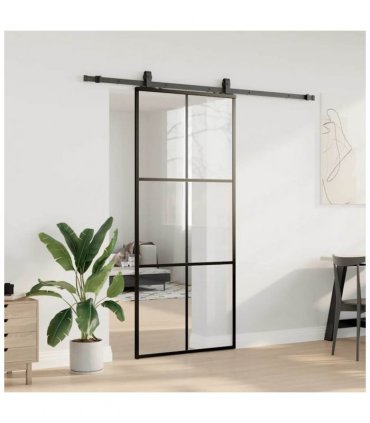 vidaXL Sliding Door with Hardware Set Black 90x205 cm ESG Glass