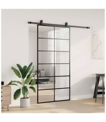 vidaXL Sliding Door with Hardware Set Black 102x205 cm ESG Glass
