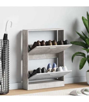 vidaXL Shoe Cabinet Concrete Grey 59x17x81 cm Engineered Wood