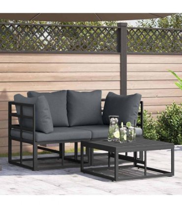 vidaXL Garden Sofa Set 3 pcs Black Metal