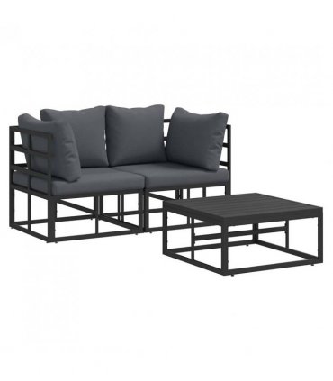 vidaXL Garden Sofa Set 3 pcs Black Metal