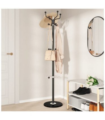 vidaXL Coat Stand with Umbrella Holder Black 180 cm Powder-coated Iron