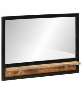 vidaXL Mirror with Shelf 80x8x55 cm Glass and Solid Wood Mango