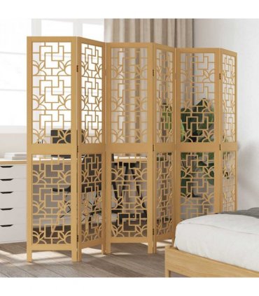 vidaXL Room Divider 6 Panels Brown Solid Wood Paulownia