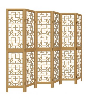 vidaXL Room Divider 6 Panels Brown Solid Wood Paulownia