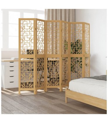 vidaXL Room Divider 6 Panels Brown Solid Wood Paulownia